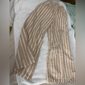 American Eagle Outfitters Beige and White Striped Wide-Leg Pants